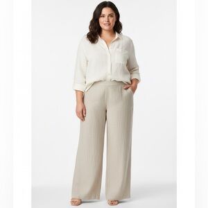 Lane Bryant Tan Linen Blend Wide Leg Pants